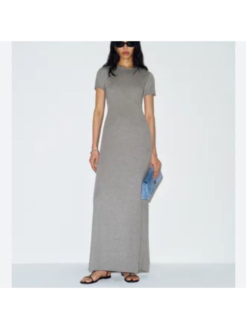 MAXMARA Weekend maxi dress v-neck back zippered slit pockets grey knit sz medium